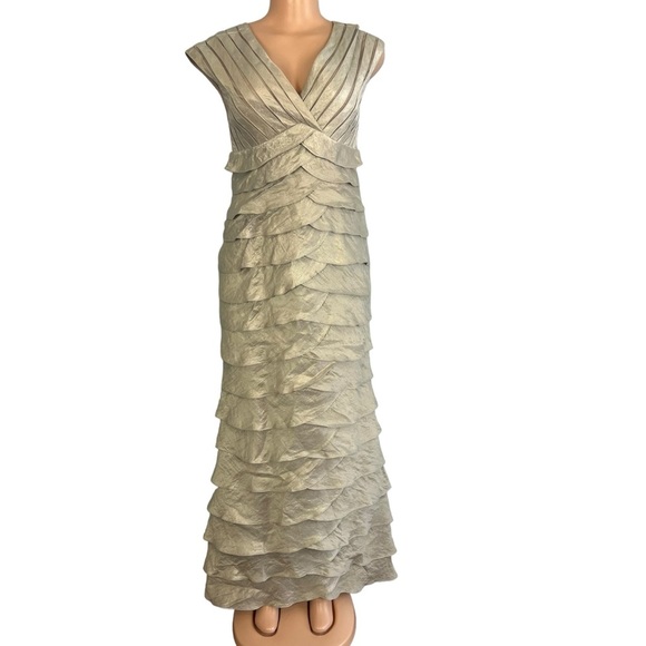Adrianna Papell Silver Layer Ruffle Sleeveless Long Gown Dress - Picture 1 of 8